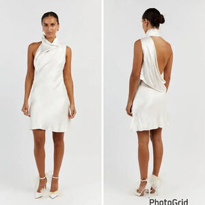 NEW DISSH AISLE WHITE SATIN BACKLESS MINI DRESS